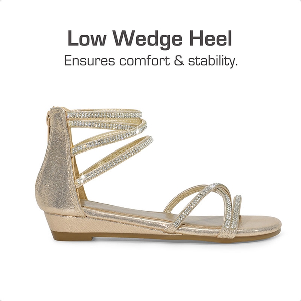Girls Strappy Low Wedge Sandals - GOLD - 1